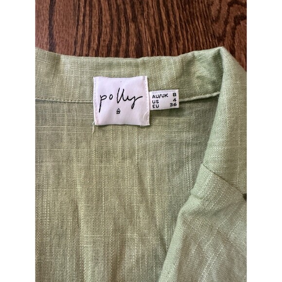 Princess Polly Sage Green Linen Blend Boho Short Sleeve V-Neck Romper Size 4 EUC - Picture 9 of 12